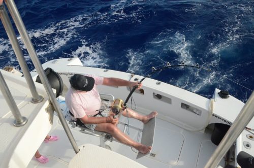 Maurice en combat sur un marlin bleu - Rod Fishing Club - Ile Rodrigues - Maurice - Océan Indien