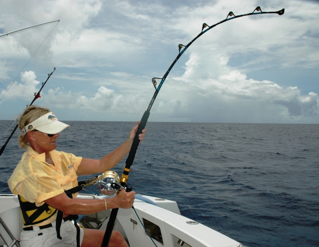 Barbara on the fighting share on March 2007 -Rod Fishing Club - Rodrigues Island - Mauritius - Indian Ocean