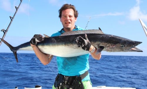 Benoit and wahoo on trolling - Rod Fishing Club - Rodrigues Island - Mauritius - Indian Ocean