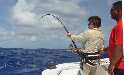 Claudius fighting on Heavy Spinning with Shimano Stella 20000 double handles - Rod Fishing Club - Rodrigues Island - Mauritius - Indian Ocean