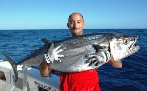 Eran and a nice doggy caught on jigging - Rod Fishing Club - Rodrigues Island - Mauritius - Indian Ocean