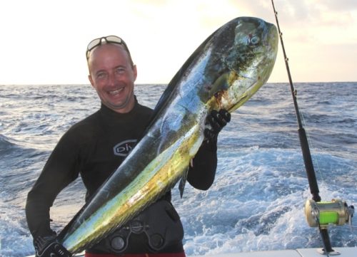 Francois Eric and dorado on trolling - Rod Fishing Club - Rodrigues Island - Mauritius - Indian Ocean