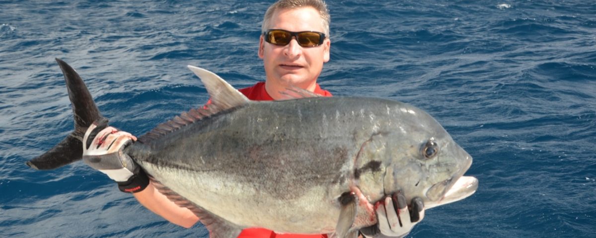 Giant Trevally released caught on jigging - Rod Fishing Club - Rodrigues Island - Mauritius - Indian Ocean