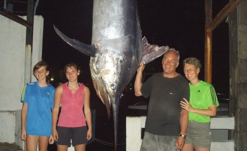 Jean Philippe and his black marlin 265.5kg - Rod Fishing Club - Rodrigues Island - Mauritius - Indian Ocean.