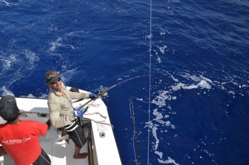 Jeremy fighting a marlin on a jigging rod - Rod Fishing Club - Rodrigues Island - Mauritius - Indian Ocean