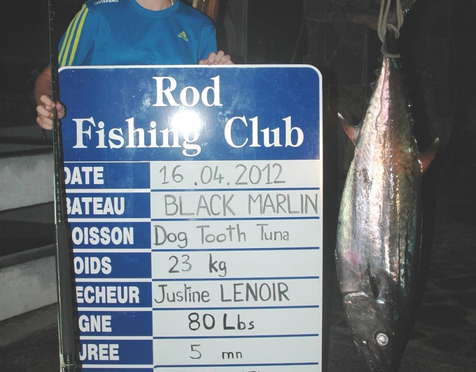 Justine Lenoir record du monde junior féminin 80lb thon à dents de chien 23kg 16 04 2012