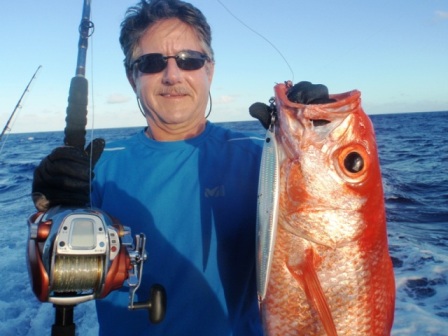 Rosy jobfish on Very Deep Jigging - Rod Fishing Club - Rodrigues Island - Mauritius - Indian Ocean.