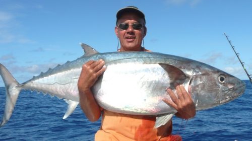 Thierry and his 43kg doggy caught on jigging - Rod Fishing Club - Rodrigues Island - Mauritius - Indian Ocean