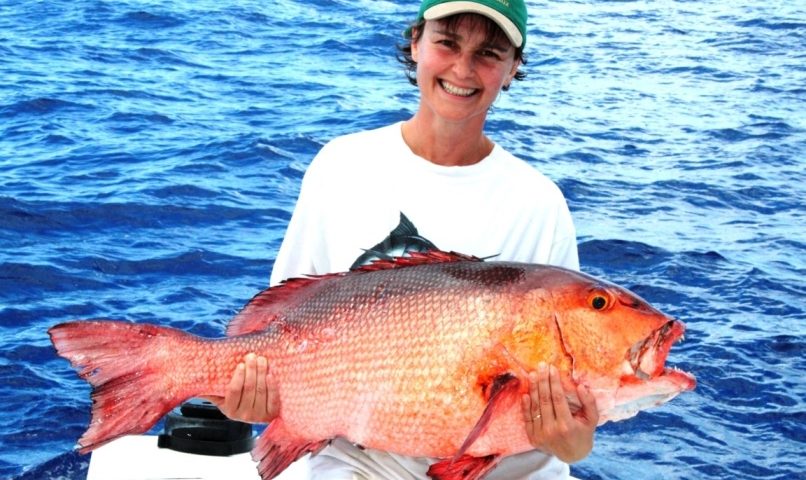 World Record of two spot red snapper by Anne Laure on baiting - Rod Fishing Club - Rodrigues Island - Mauritius - Indian Ocean