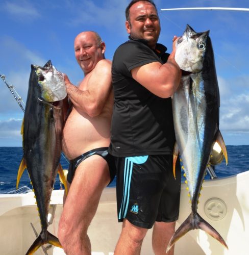 double yellowfin tunas - Rod Fishing Club - Rodrigues Island - Mauritius - Indian Ocean