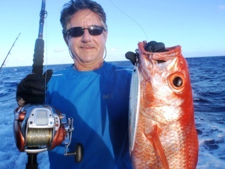 flame snapper or rosy jobfish on very deep fishing - Rod Fishing Club - Rodrigues Island - Mauritius - Indian Ocean