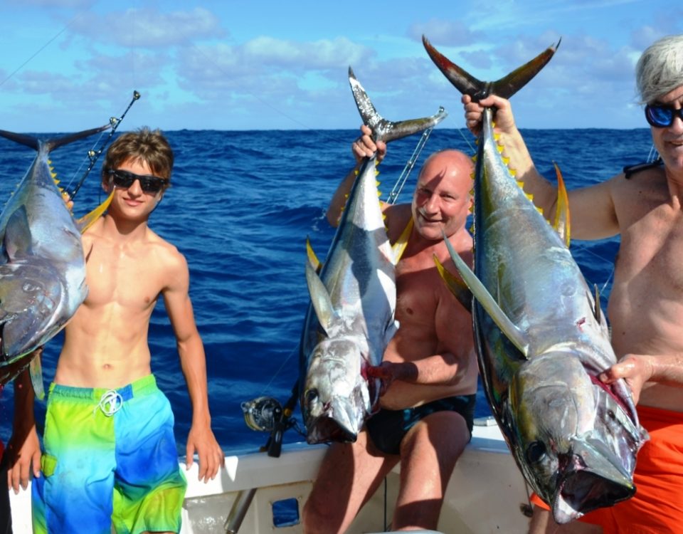 nice strike of yellowfin tunas - Rod Fishing Club - Rodrigues Island - Mauritius - Indian Ocean