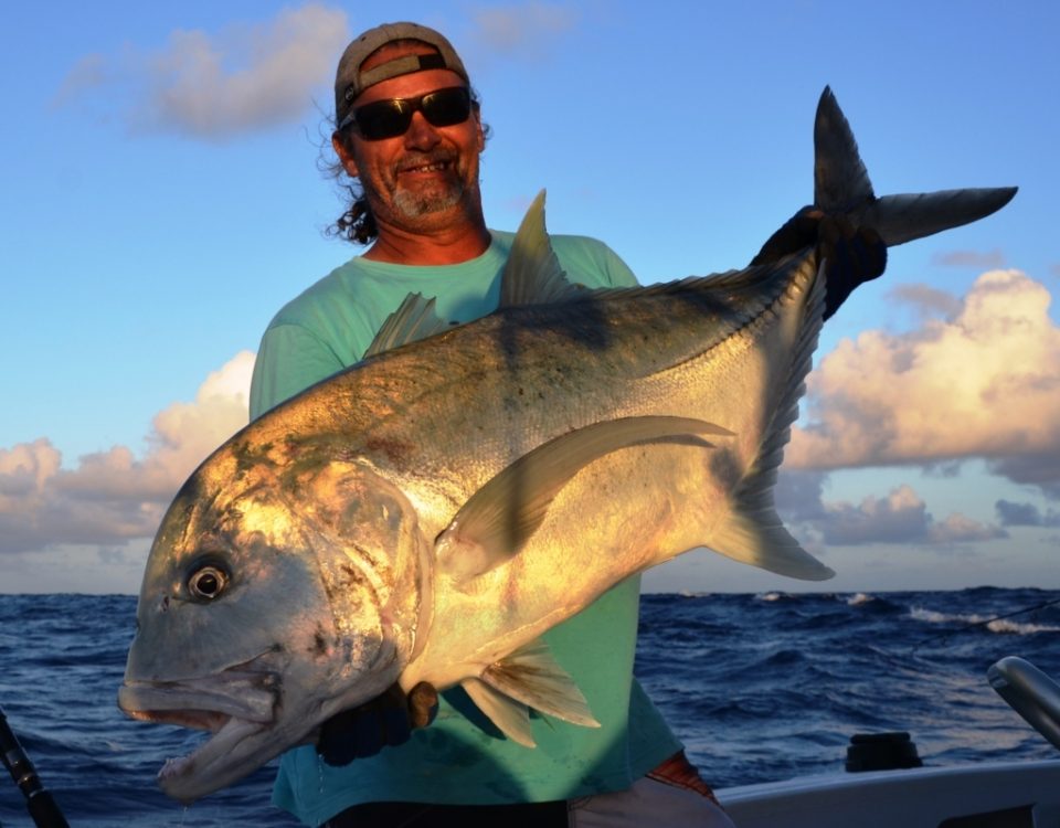over 25kg GT (Giant trevally) released on jigging - Rod Fishing Club - Rodrigues Island - Mauritius - Indian Ocean
