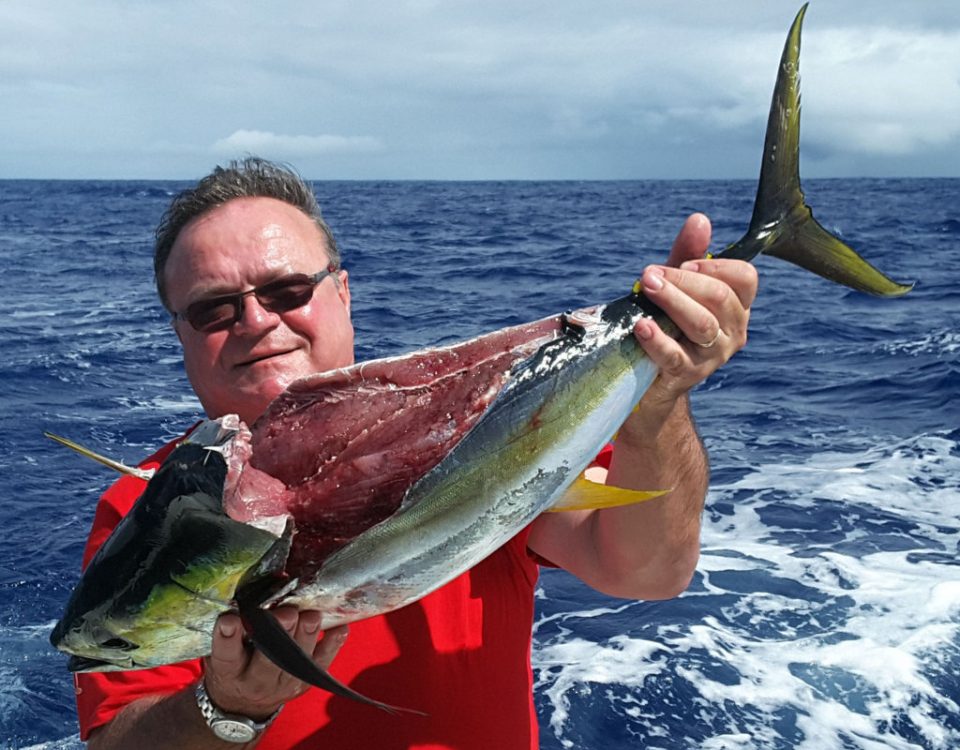 Cutting Yellowfin Tuna for Pierre - Rod Fishing Club - Rodrigues Island - Mauritius - Indian Ocean