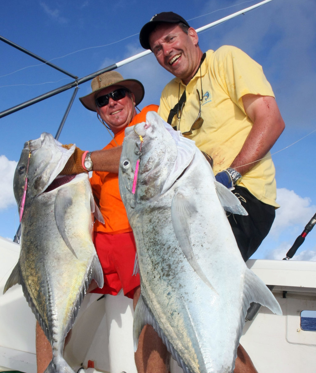 Double strike of GT on jigging - Rod Fishing Club - Rodrigues Island - Mauritius - Indian Ocean