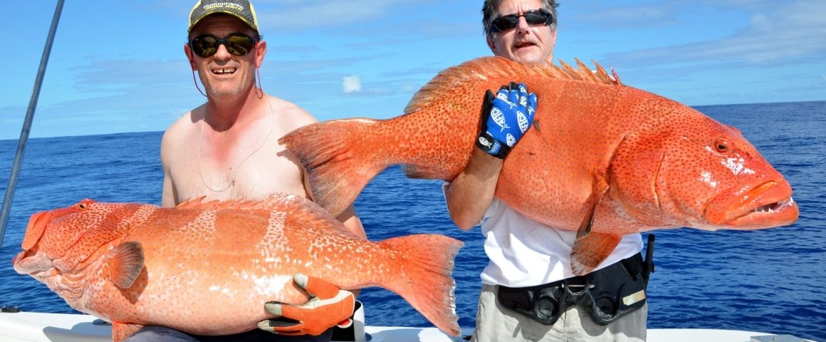 Double strike of big red corail trout - Rod Fishing Club - Rodrigues Island - Mauritius - Indian Ocean