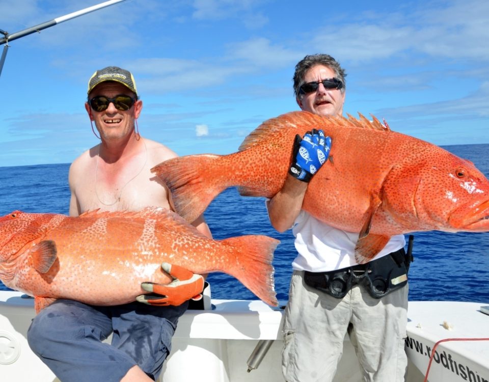 Double strike of big red corail trout - Rod Fishing Club - Rodrigues Island - Mauritius - Indian Ocean