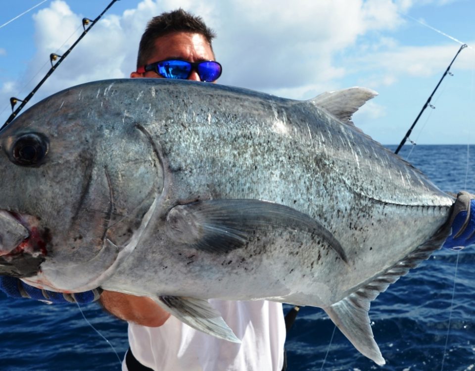 Giant Trevally released on jigging by Michel - Rod Fishing Club - Rodrigues Island - Mauritius - Indian Ocean