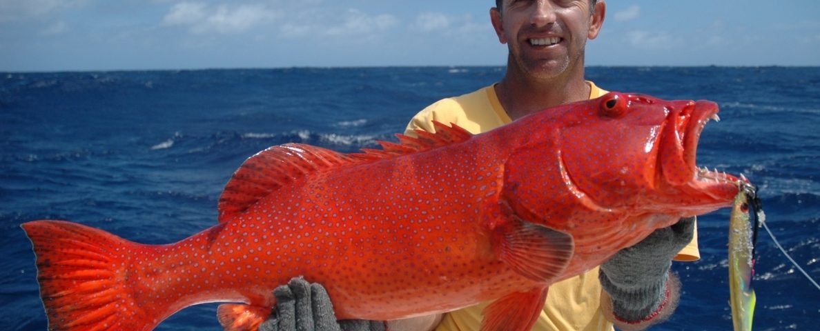 Julien and his Red Corail Trout on jigging - Rod Fishing Club - Rodrigues Island - Mauritius - Indian Ocean