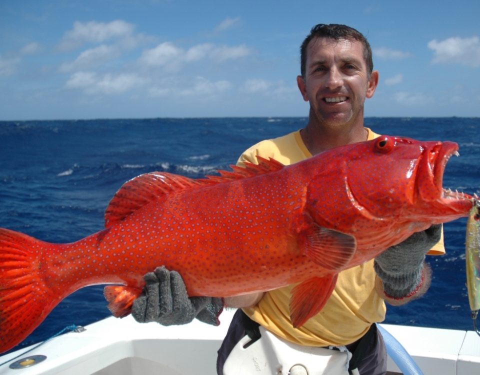 Julien and his Red Corail Trout on jigging - Rod Fishing Club - Rodrigues Island - Mauritius - Indian Ocean