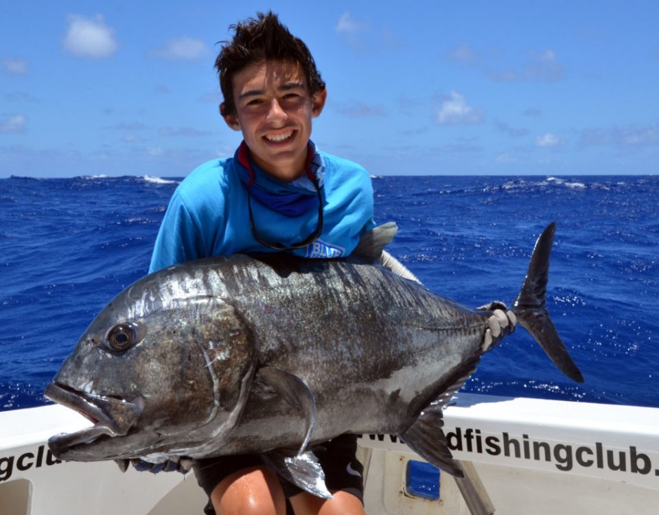 35kg GT released on jigging by Marius (15 years old) - Rod Fishing Club - Rodrigues Island - Mauritius - Indian Ocean