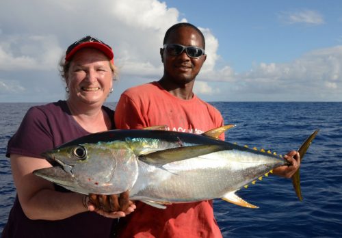 Yellowfin tuna on trolling by Michelle - www.rodfishingclub.com - Rodrigues Island - Mauritius - Indian Ocean