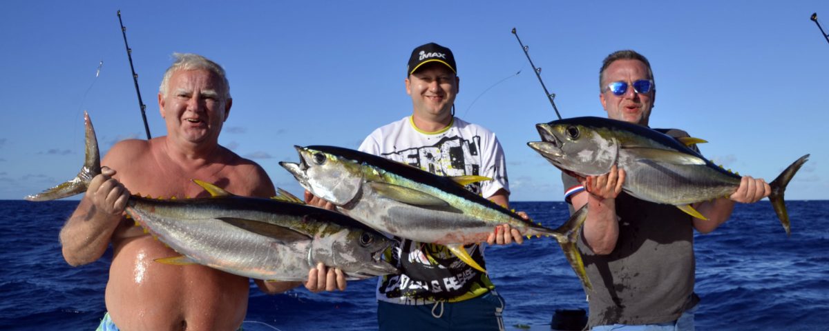 Trebble strikes of yellowfin tunas on trolling - www.rodfishingclub.com - Rodrigues - Mauritius - Indian Ocean