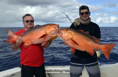 Double strike of red snapper on baiting - www.rodfishingclub.com - Rodrigues - Mauritius - Indian Ocean