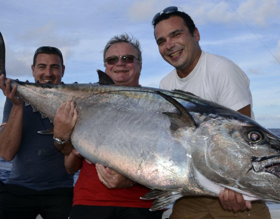 Thon a dents de chien de 60kg en peche au vif - www.rodfishingclub.com - Rodrigues - Maurice - Ocean Indien