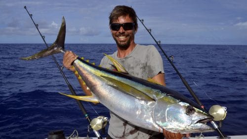 Thon jaune en peche a la traine par Romain - www.rodfishingclub.com - Rodrigues - Maurice - Océan Indien