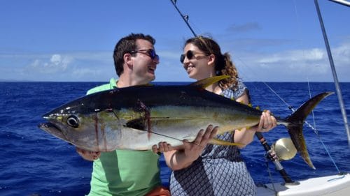 Thon jaune en peche a la traine par Victoire - www.rodfishingclub.com - Rodrigues - Maurice - Océan Indien