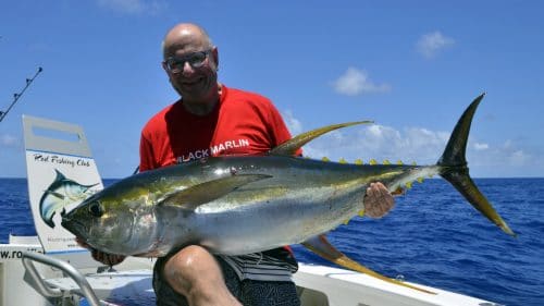 36kg yellowfin tuna on trolling by Paul - www.rodfishingclub.com - Rodrigues - Mauritius - Indian Ocean