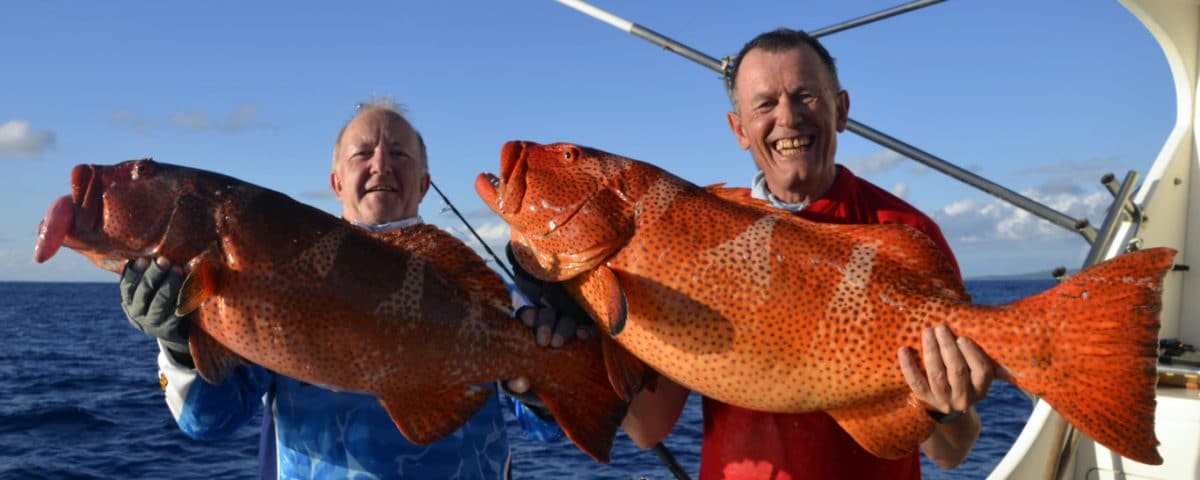 Double strike of red corail trout on jigging - www.rodfishingclub.com - Rodrigues - Mauritius - Indian Ocean