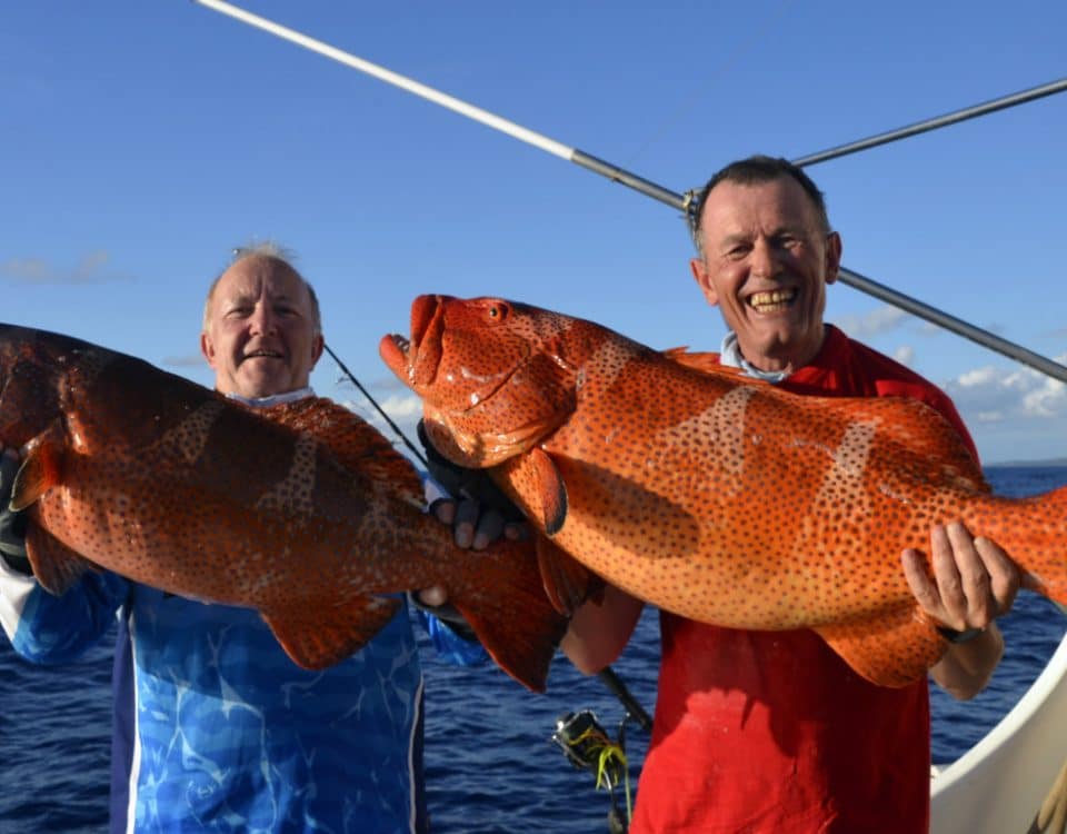 Double strike of red corail trout on jigging - www.rodfishingclub.com - Rodrigues - Mauritius - Indian Ocean