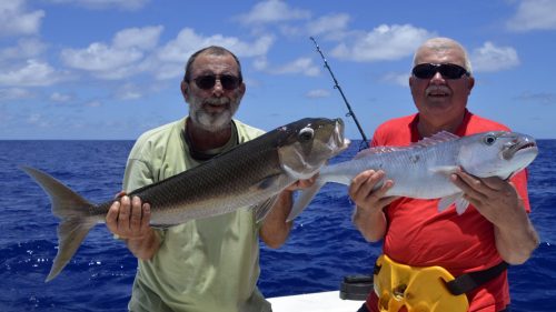 Doublé de poissons poulet en peche a l appat - www.rodfishingclub.com - Rodrigues - Maurice - Océan Indien