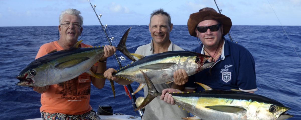 Trebble strike of yellowfin tunas on trolling by Momo - www.rodfishingclub.com - Rodrigues - Mauritius - Indian Ocean